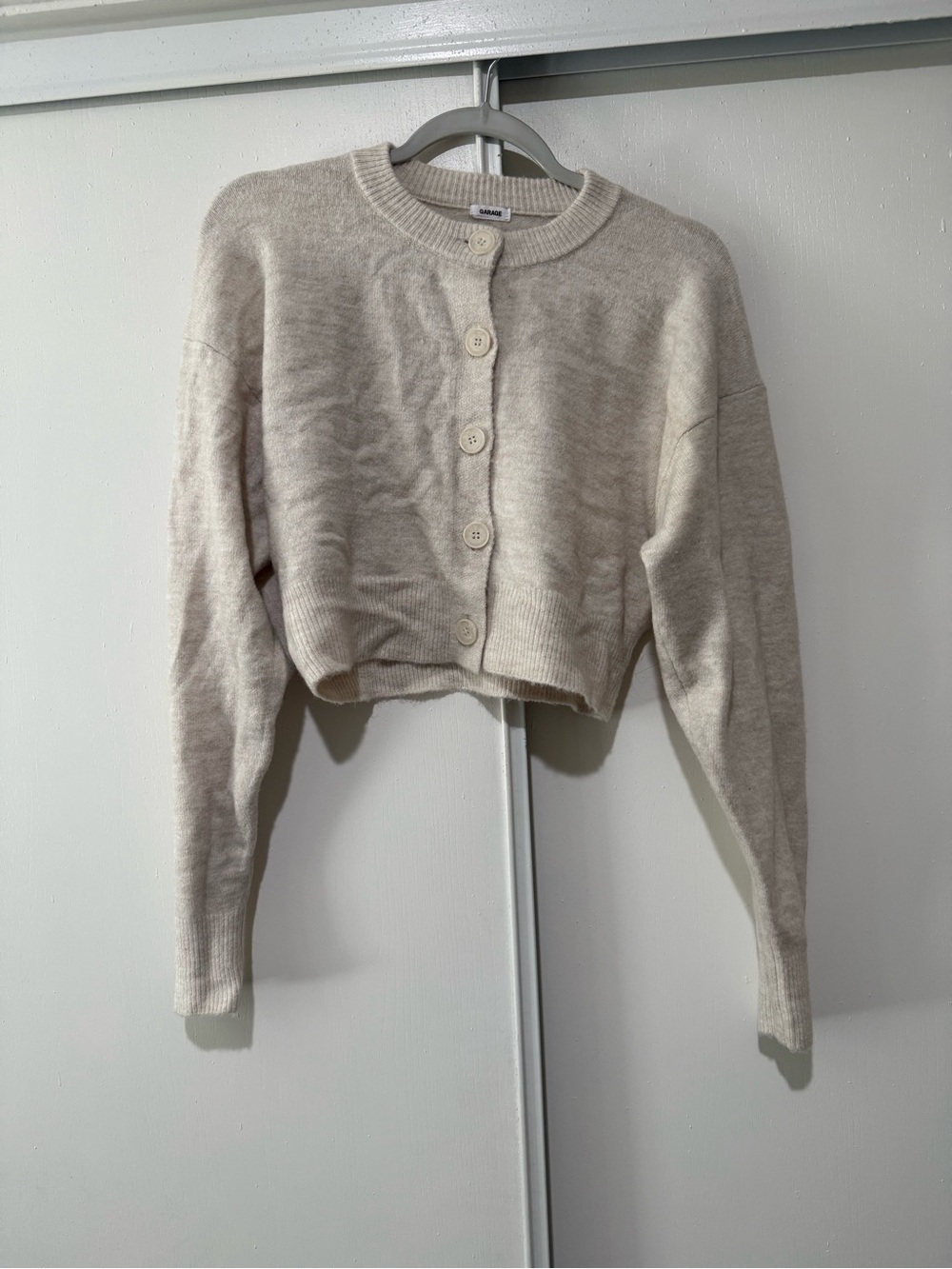 Garage Renee Spongy Cropped Cardigan Sweater Beige Oatmeal Knit - Size S